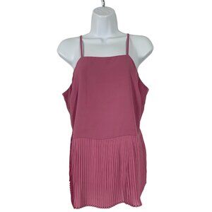 Nine West Pleated Mauve Pink Sleeveless Top Spaghetti Straps & Square Neckline